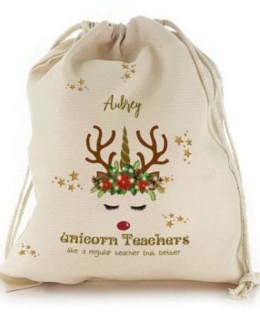 Teachers Name and Decorated Reindeer Unicorn Christmas Sack, Gift For Chidren, Christmas Bag Gift, Christmas Gift 2023