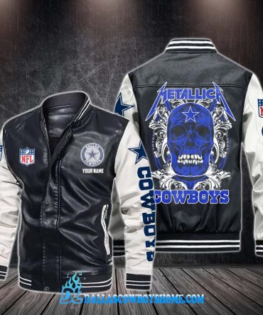Black Dallas Cowboys Leather Jacket Print Skull
