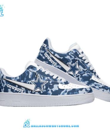 Blue Camo Dallas Cowboys Shoes, Custom Dallas Cowboys Air Force 1 For Love, NFL Dallas Cowboys Sneaker For Men