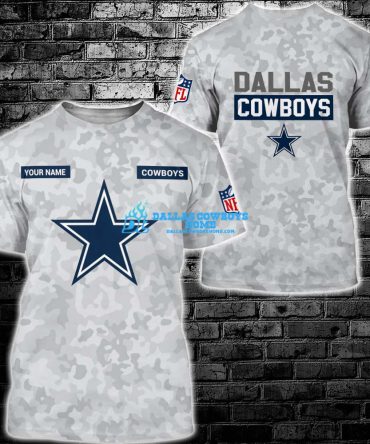 Men's Camo Custom Dallas Cowboys While Print Full T Shirt