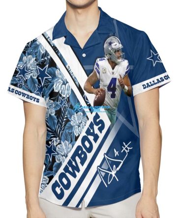 Men's Custom Dak Prescott Blue Dallas Cowboys Inverted Legend Hawaiian Shirt