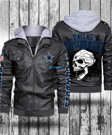 Men's Skull Custom Dallas Cowboys Hood While Leather Jacket