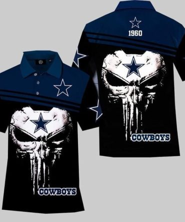 Skull Dallas Cowboys Shirts, Custom Dallas Cowboys Polo Shirts, NFL Dallas Cowboys Sleeve Polo