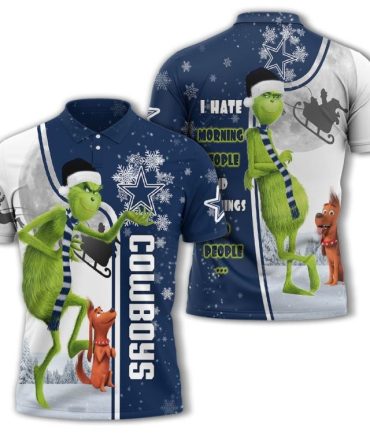 The Grinch Dallas Cowboys Shirts, Custom Dallas Cowboys Polo Shirts, NFL Dallas Cowboys Sleeve Polo