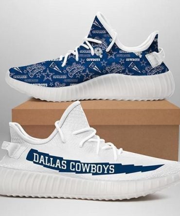 White And Blue Dallas Cowboys Shoes, Custom Icon Dallas Cowboys Yeezys, NFL Dallas Cowboys Sneakers For Fan