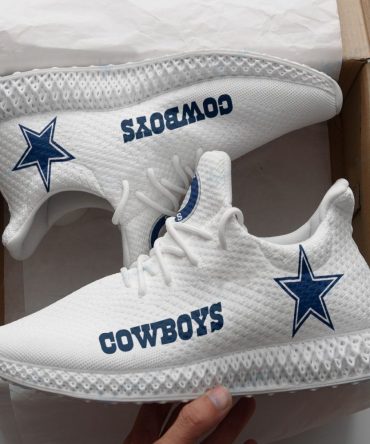 White Dallas Cowboys Shoes, Custom Dallas Cowboys Yeezy, NFL Dallas Cowboys Sneaker For Men