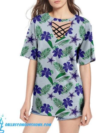 Dallas Cowboys T Shirt Womens Printed Floral V-Neck