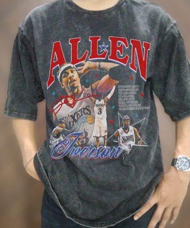 Vintage Allen Iverson The Answer T-Shirt, Vintage Wash Oversize Iverson T Shirt, 90S Retro Allen Iverson Basketball Player Graphic Tee